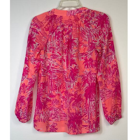 Lilly Pulitzer Elsa Silk Top Rule Breakers Print V Neck Long Sleeve XXS Resort - Picture 4 of 10